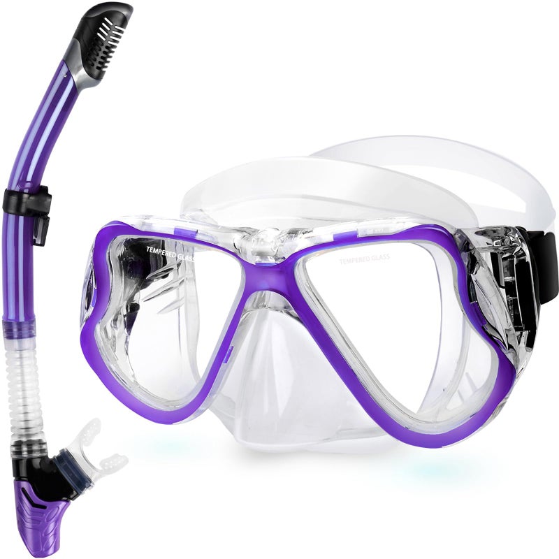 Greatever Dry Snorkel Set,Panoramic Wide View,Anti-Fog Scuba Diving Mask,Professional Snorkeling Gear for Adults - Image 1